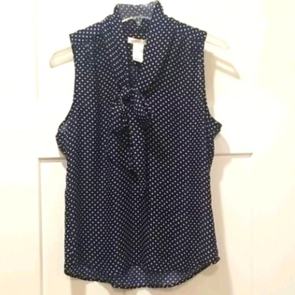 a'gaci Tops - Sleeveless Polka Dot Blouse with Tie Bow